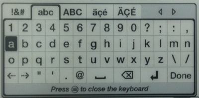 On-screen keyboard of the Kindle 4