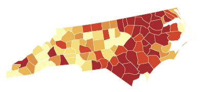 2008 obesity map by county for North Carolina only